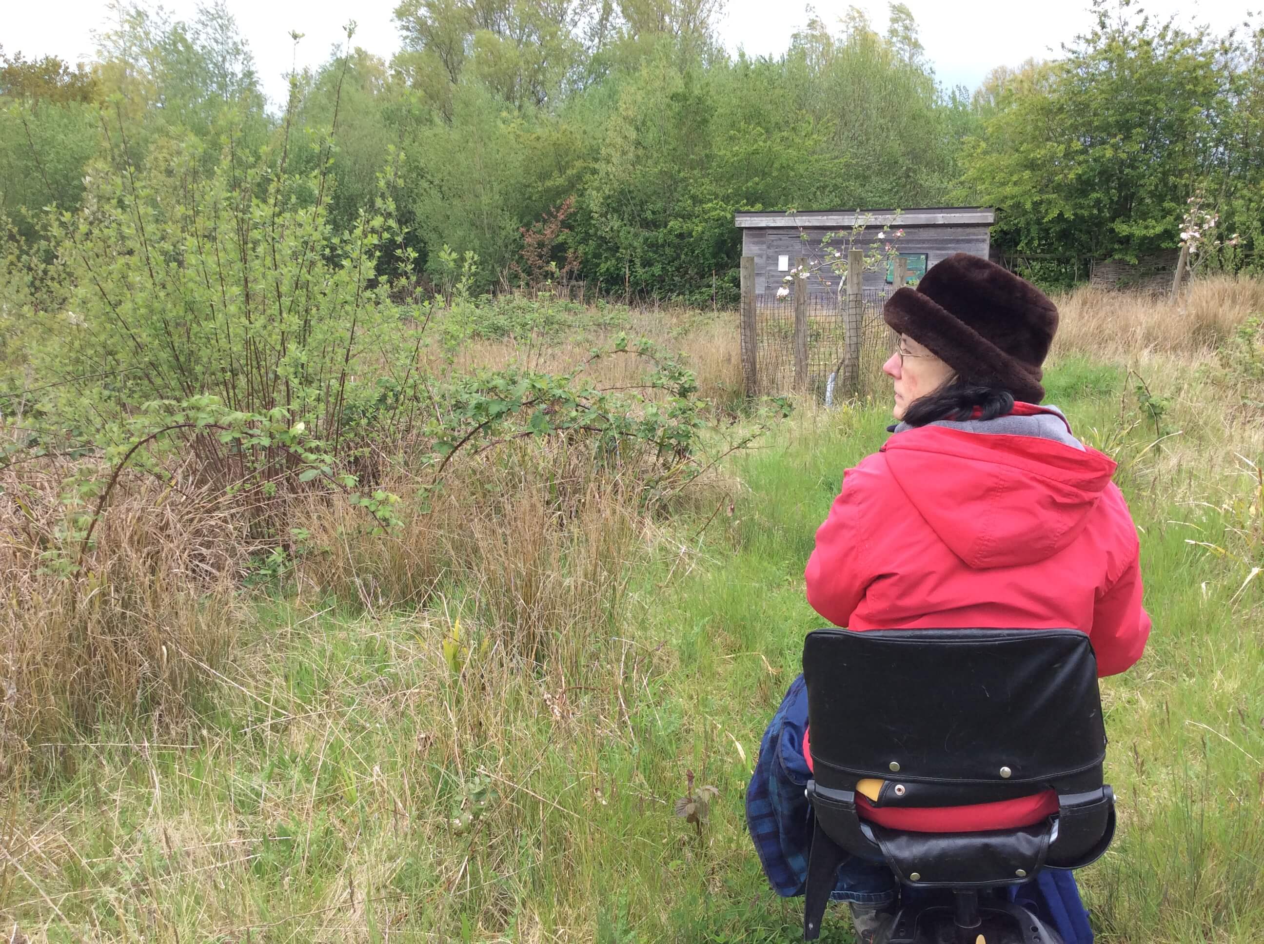 Lower Moor Farm. Rough track suitable for some trips out using a mobility scooter. Near Swindon, England.