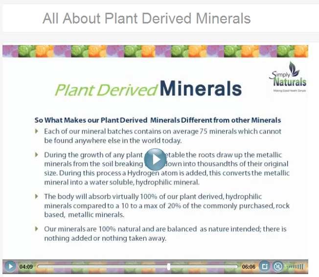 Graphic giving information on the Simply Natural Minerals which I take for alternative healing and maintenance